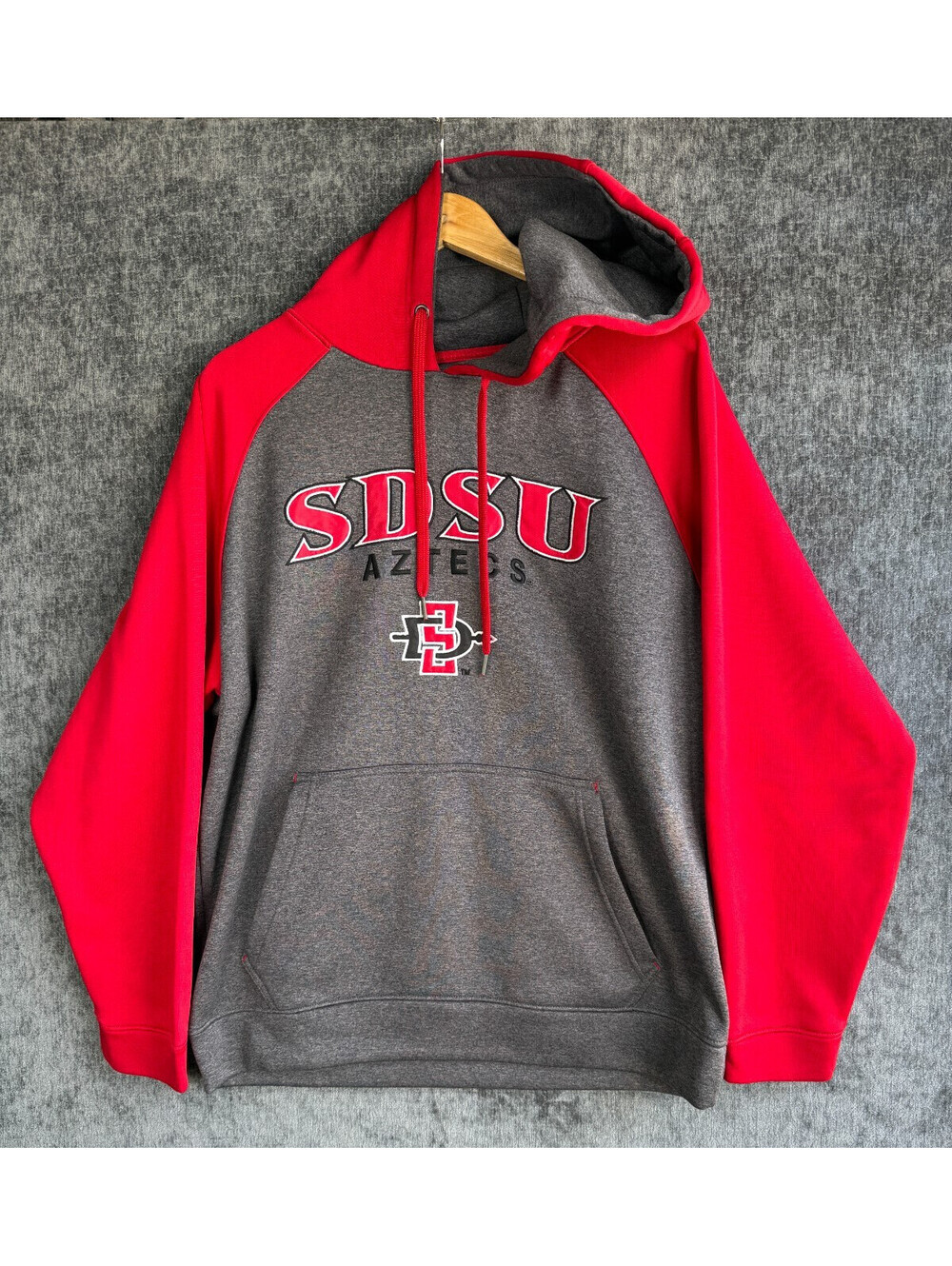 Mens Sz Large SDSU Aztecs San Diego State Red Gray Hooded Sweater Pullover